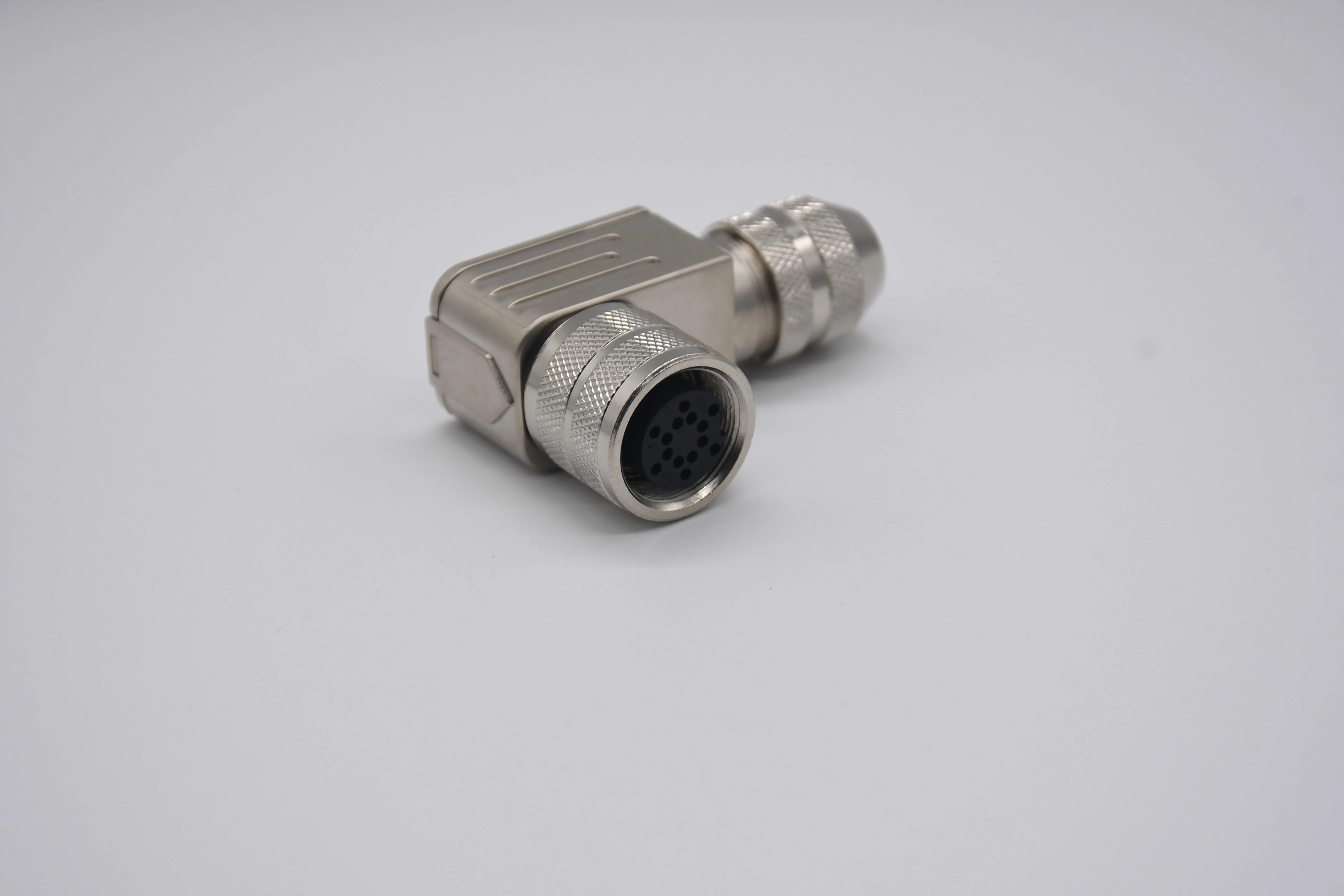 M16 IP67 Waterproof 5A Circular Connector 14 Position a Code Female Right Angle Shielded Copper Gold Plating
