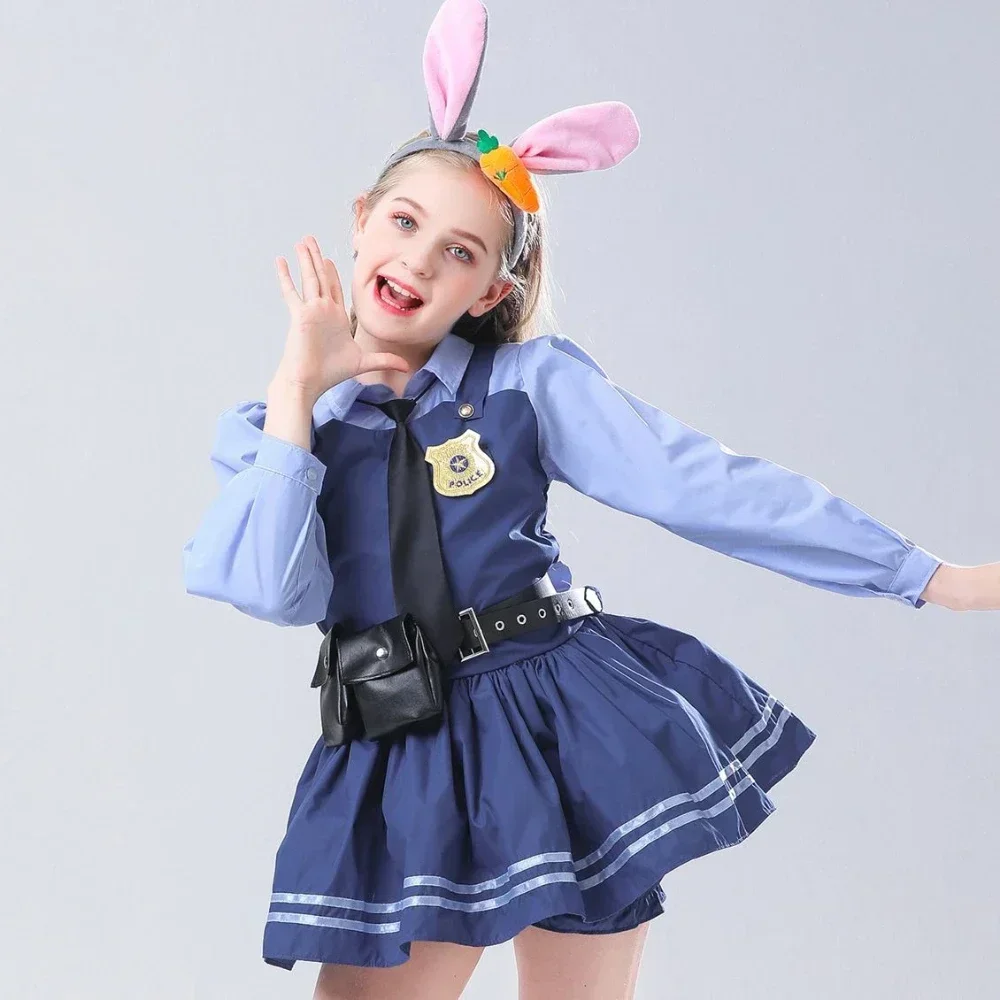 Halloween Outfits Zoo Rabbit Judy Cosplay Costume Girl Police Role Playing Dress Children's Stage Performance Clothing Sets