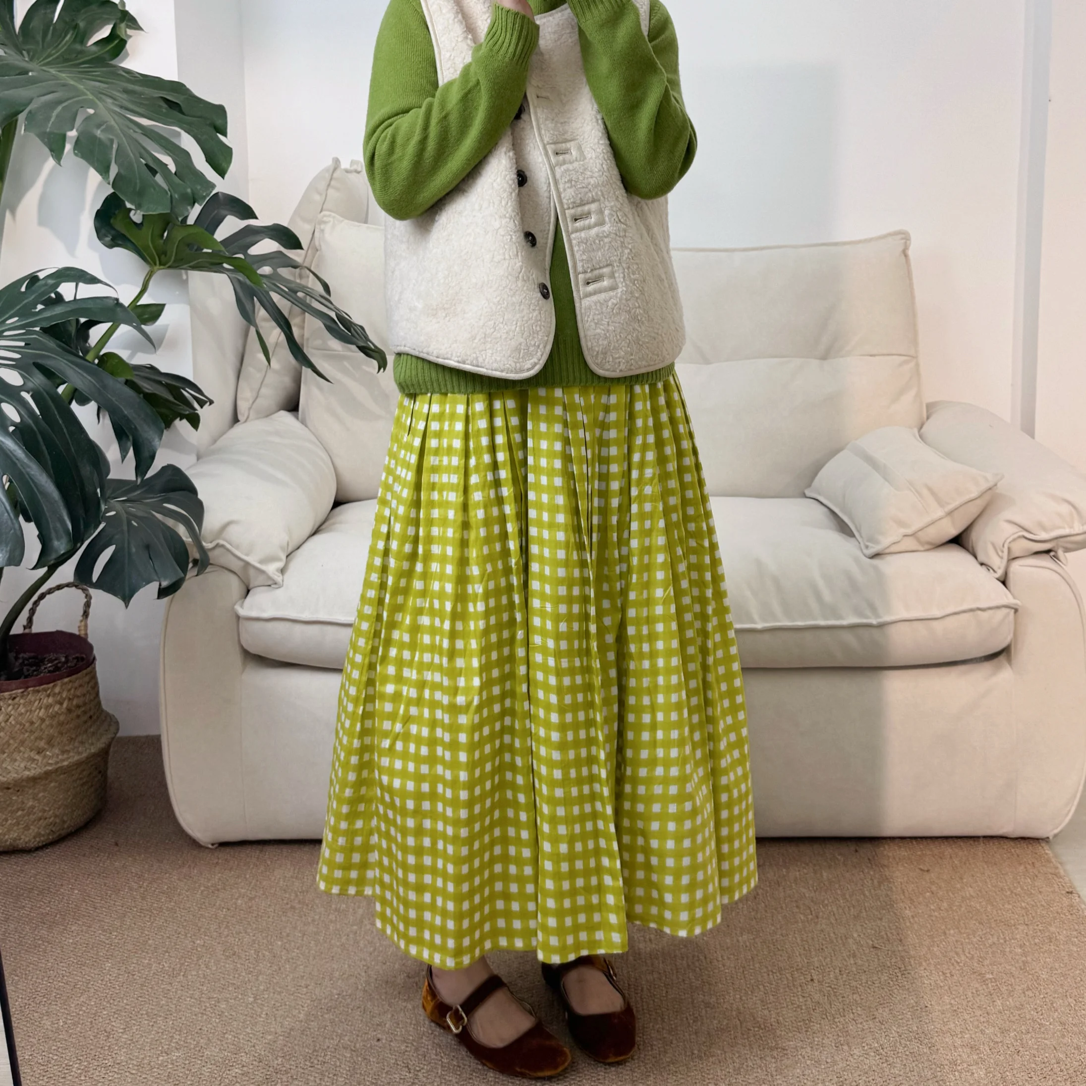 

Свободная повседневная юбка в клетку для женщин, с высокой талией, из смесового хлопка, весна-лето-осень, модная, для работы, облегающая юбка-карандаш