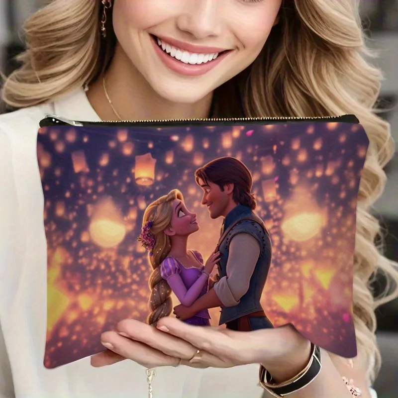 디즈니 라푼젤과 유진 로맨틱 만남 프린트 화장품 가방 1개 - 여성용 귀여운 다기능 지퍼 가방, 완벽한 여행용 지퍼 보관 가방