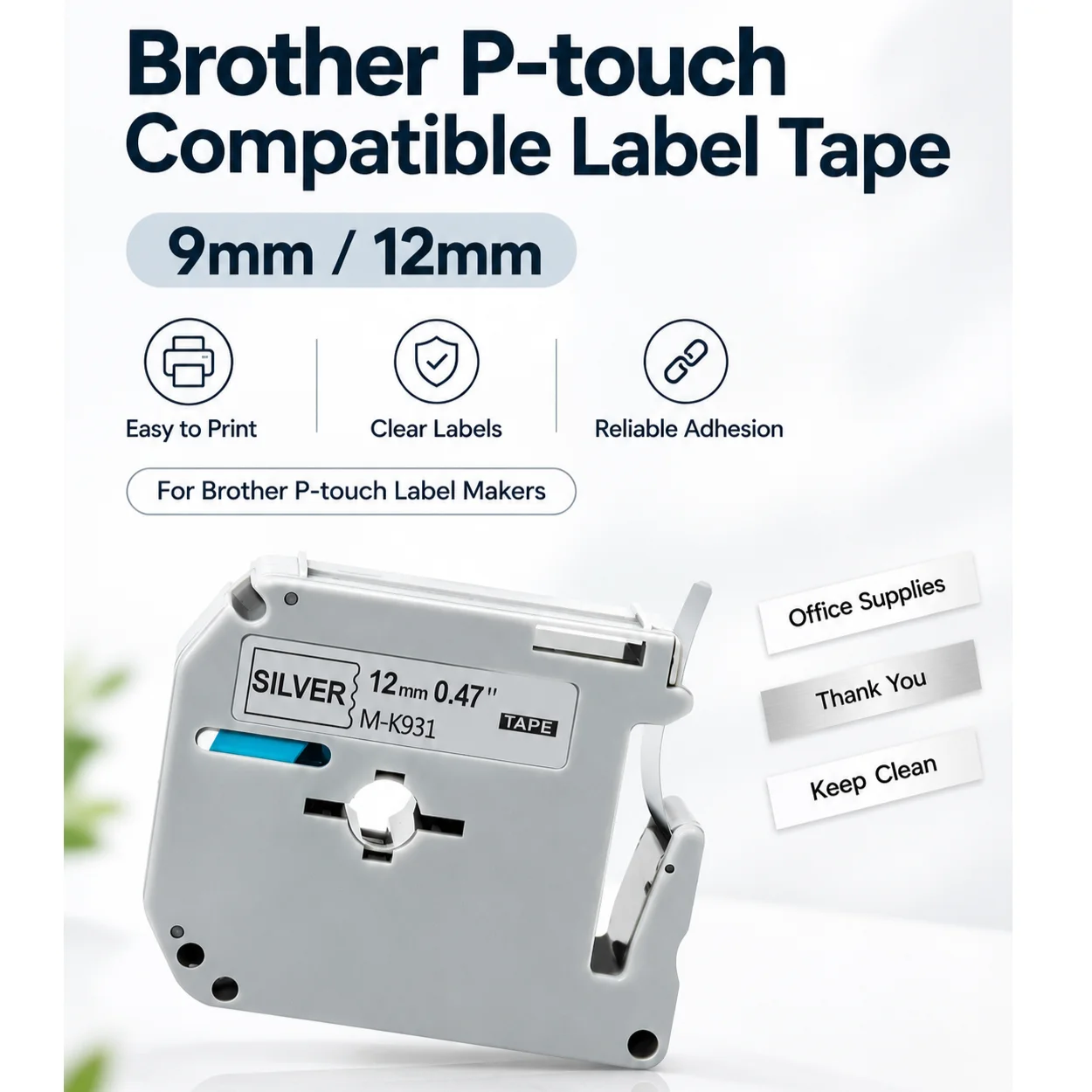9MM/12MM For M-K231 131 Label Compatible Brother MK-231 MK231 Tape For Brother P Touch Label Maker PT-90 PT80 PT70 PT65