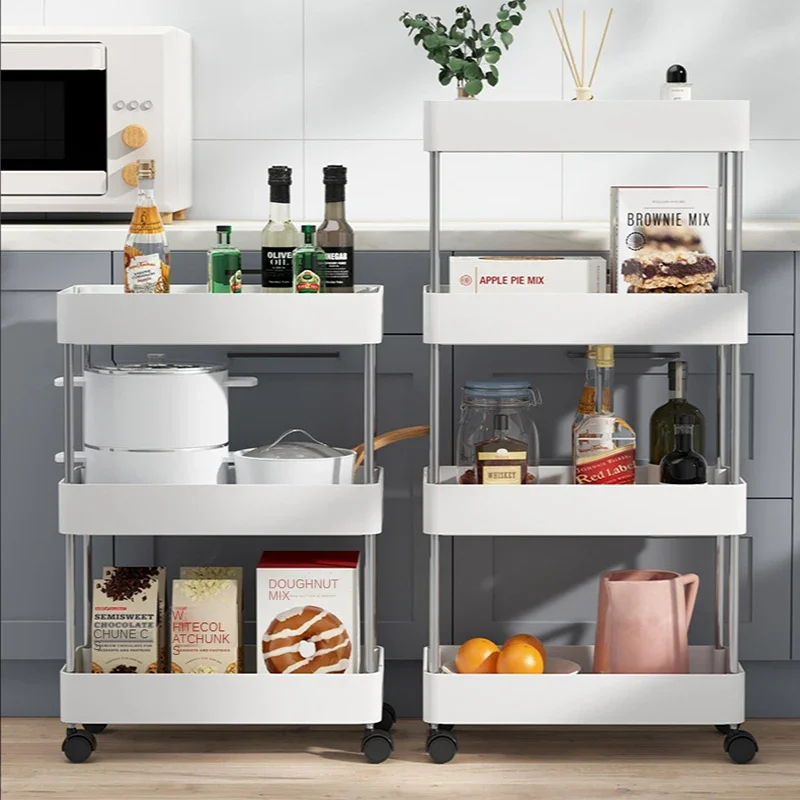 Layer Storage Rack Kitchen Trolley Movable Bathroom Furniture Storage Trolley Organizer Holder Auxiliary Cart to Save Space