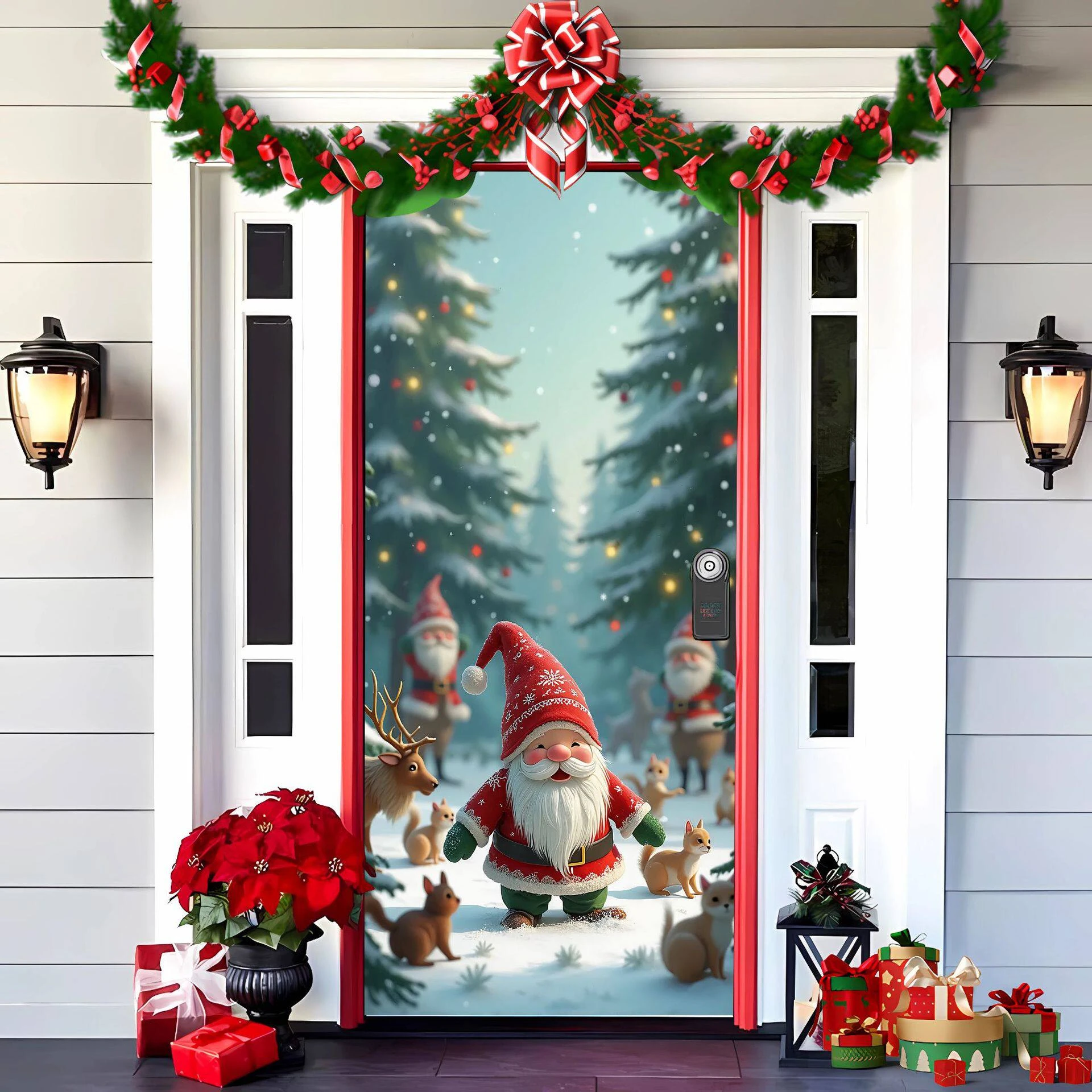 VIKAMA Santa Gnome & Fireplace Linen Door Curtain, 6 Assorted Designs, Noren Doorway Tapestry Home Decor