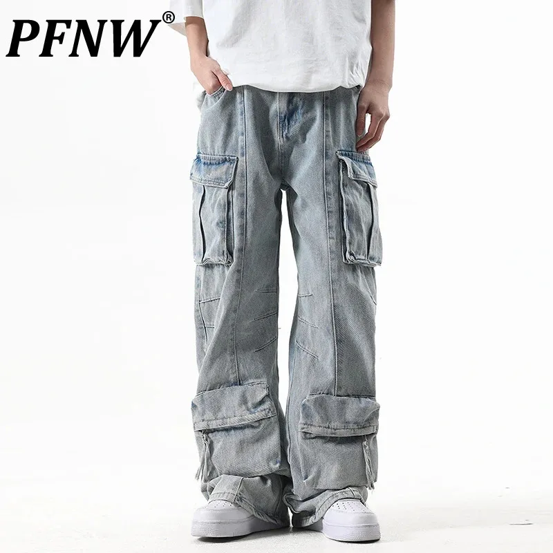 

Мужской джинсовый комбинезон PFNW, с несколькими карманами, джинсовые брюки с широкими штанинами, изношенные джинсы, модные красивые штаны, Новинка лета 2024, 28W3652