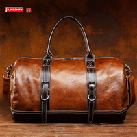 Retro Leather Men Handbag Travel Bag Vegetable Tanning Leather Gym Bag Business Trip Shoulder Crossbody Luggage Bag Leisure Soft