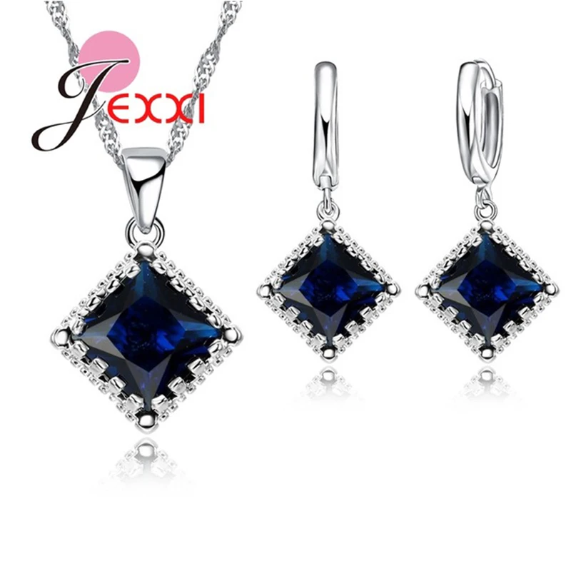 Top Quality Sparkly Square Cubic Zirconia Jewelry Set Silver Color Color Necklace & Earring Sets For Women Wedding Gift