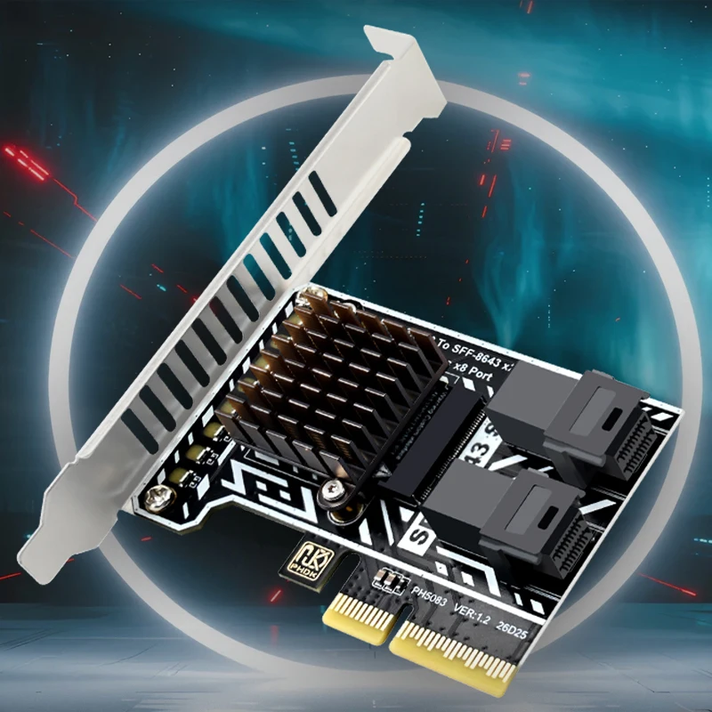 2Port SFF-8643 PCIe X4 Expansion Card to 8Port 6G SATA3 Hard Drive Adapter No PCIe Split Required Support Single 30TB HDD for PC