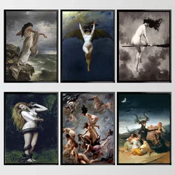 Witch Going to the Shabbat Poster Francisco Goya Antique Painting Lilith Wall Art Picture Batgirl Canvas Print Modern Home Decor