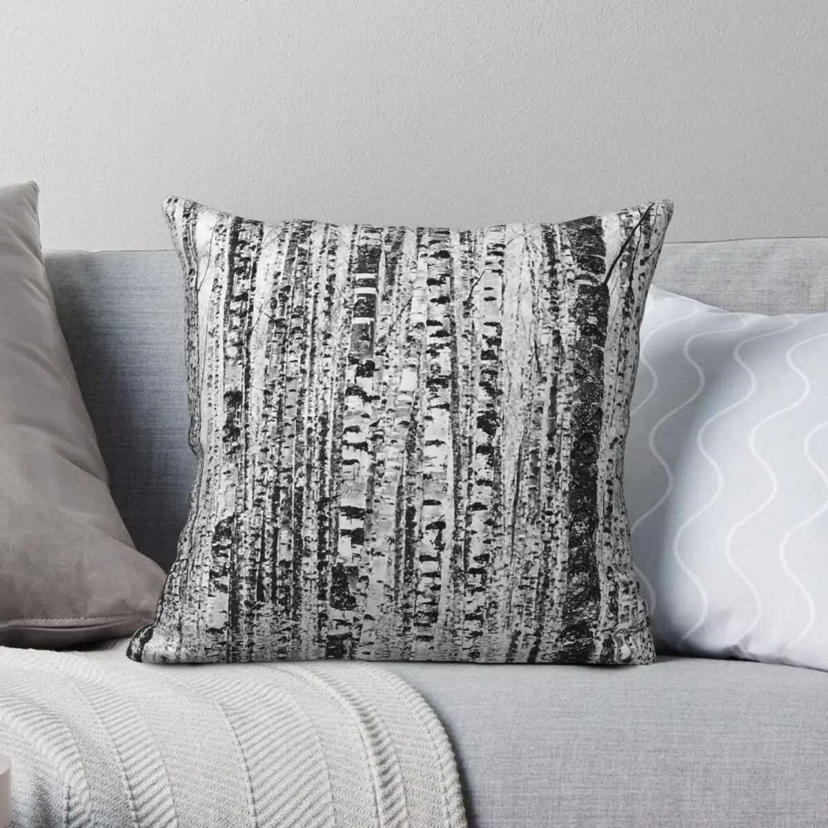 Birch Tree Forest Vertical Square Pillowcase Polyester Linen Velvet Printed Zip Decorative Sofa Seater Cushion Cover