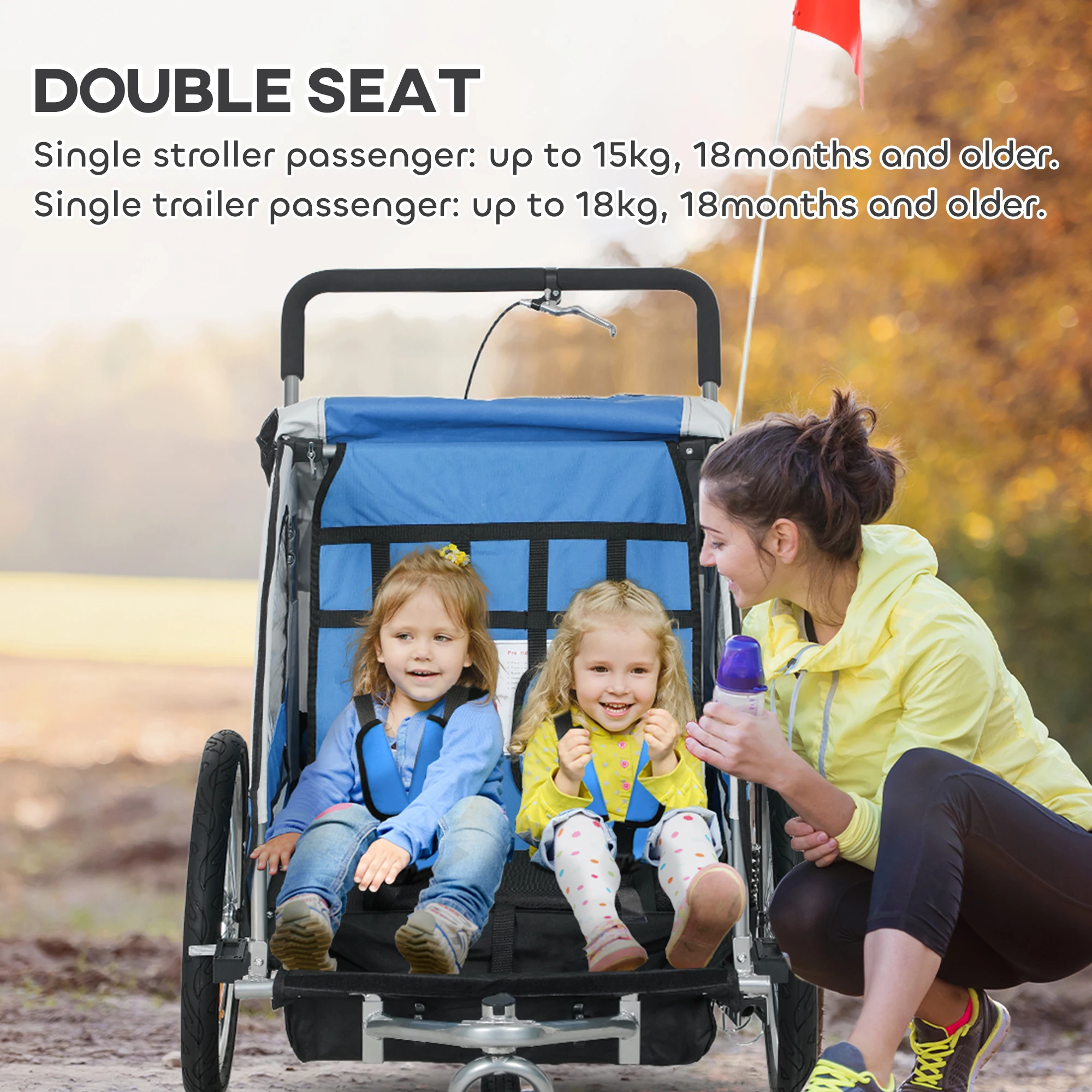 HOMCOM 2 Seat Bike Trailer with 5 Point Harness, for 18+ Months