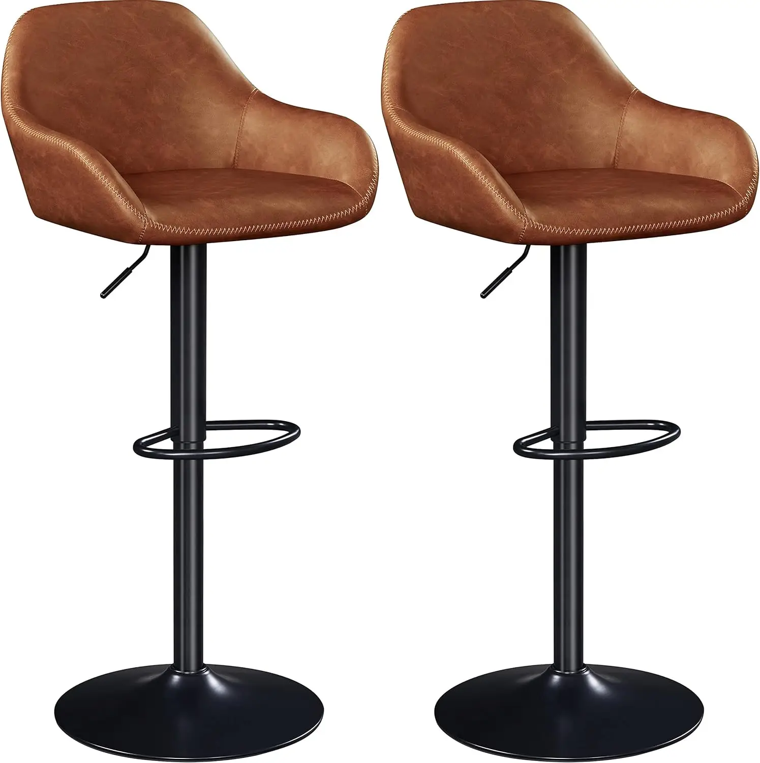 Barhocker 2er Set, höhenverstellbar Barstuhl, Hocker mit Rückenlehne, Tresenhocker, drehbarer Bistrohocker aus Kunstleder, braun