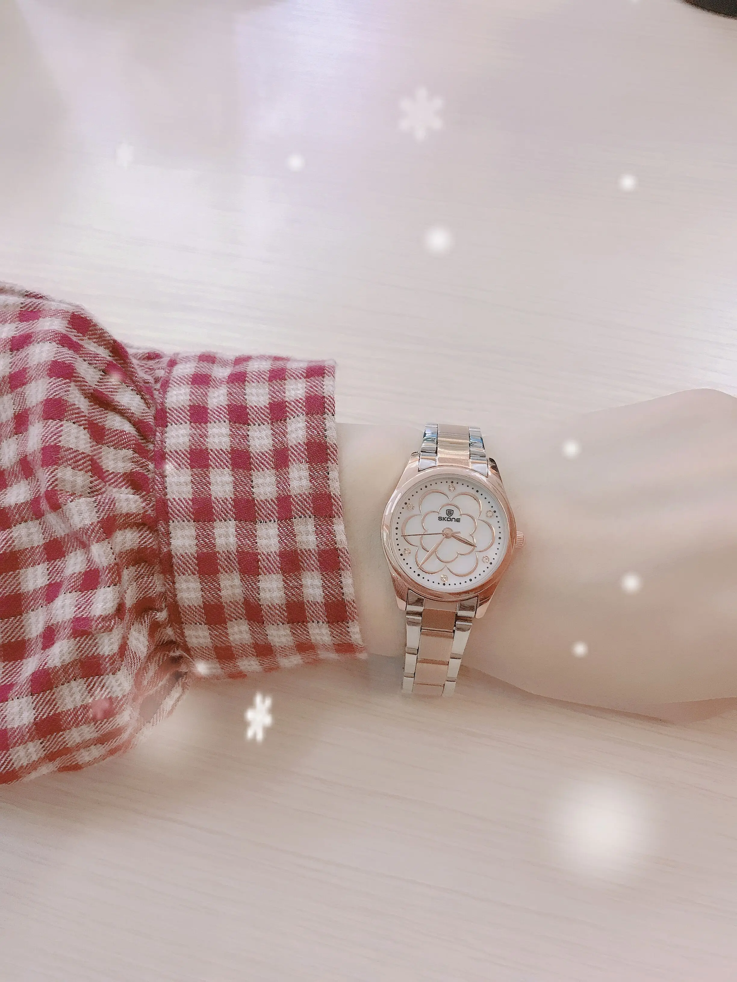 SKONE 레트로 틈새 아트 동백 여성용 새 컴팩트하고 절묘한 시계, 여성용 라이트 럭셔리 핑크 학생 시계