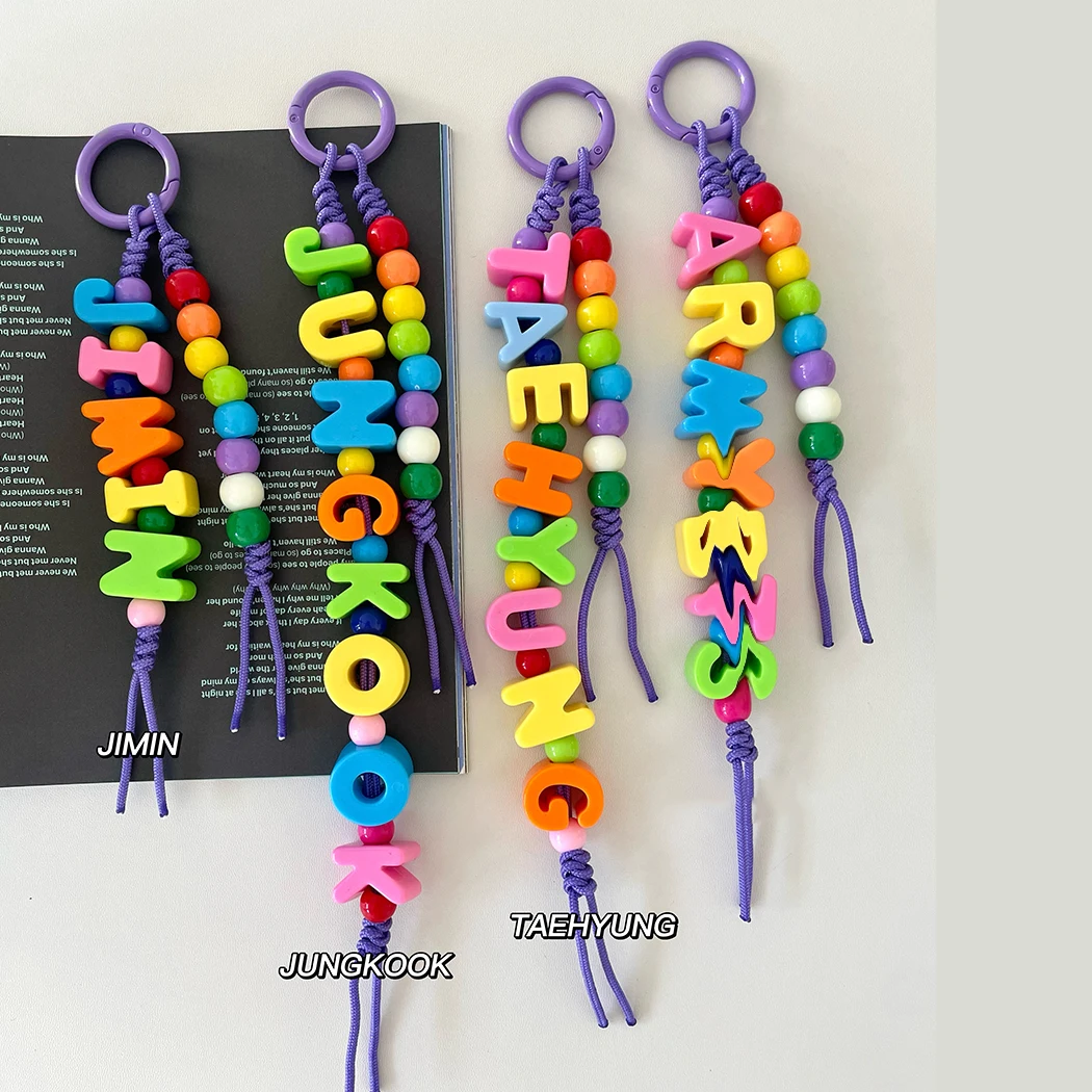 Kpop Keychain Letter bead  Key Ring Vminkook Funs Gift Accessories Merch