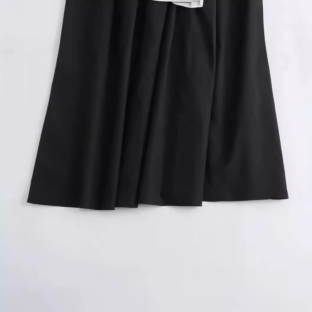 2024 Spring New Fashion Solid Color Slimming Vintage High Waist Wide Pendulum Midi Skirt Women Elastic High Waisted A-Line