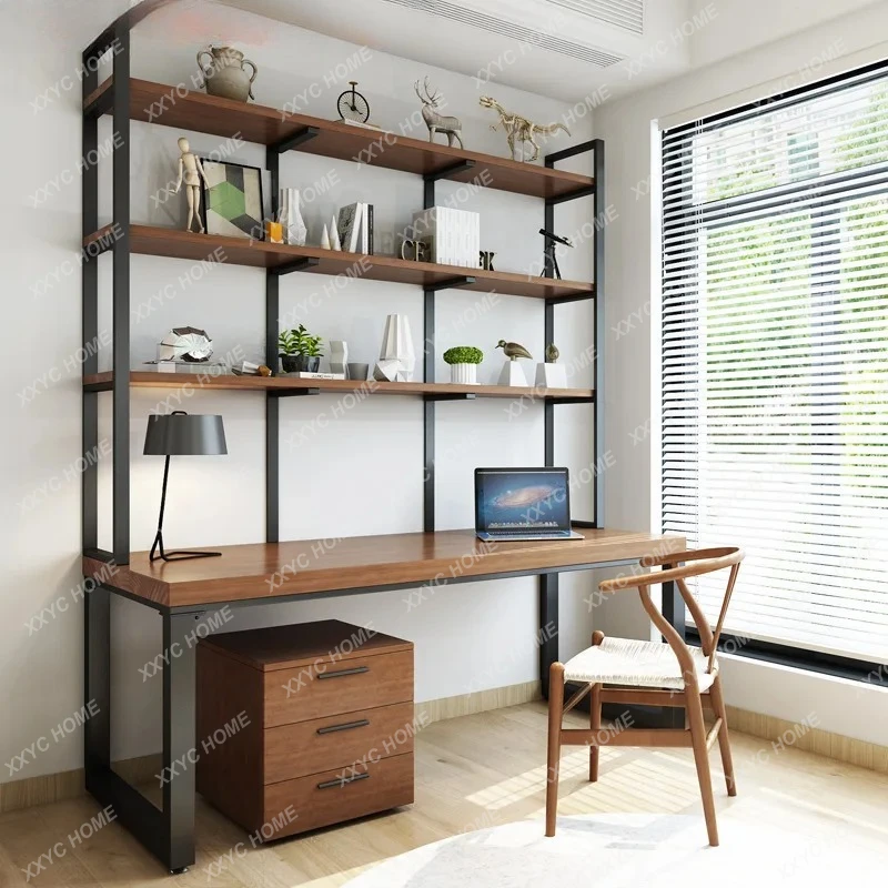 LPure solid wood desk bookshelf combination household desktop computer desk simple bedroom writing table