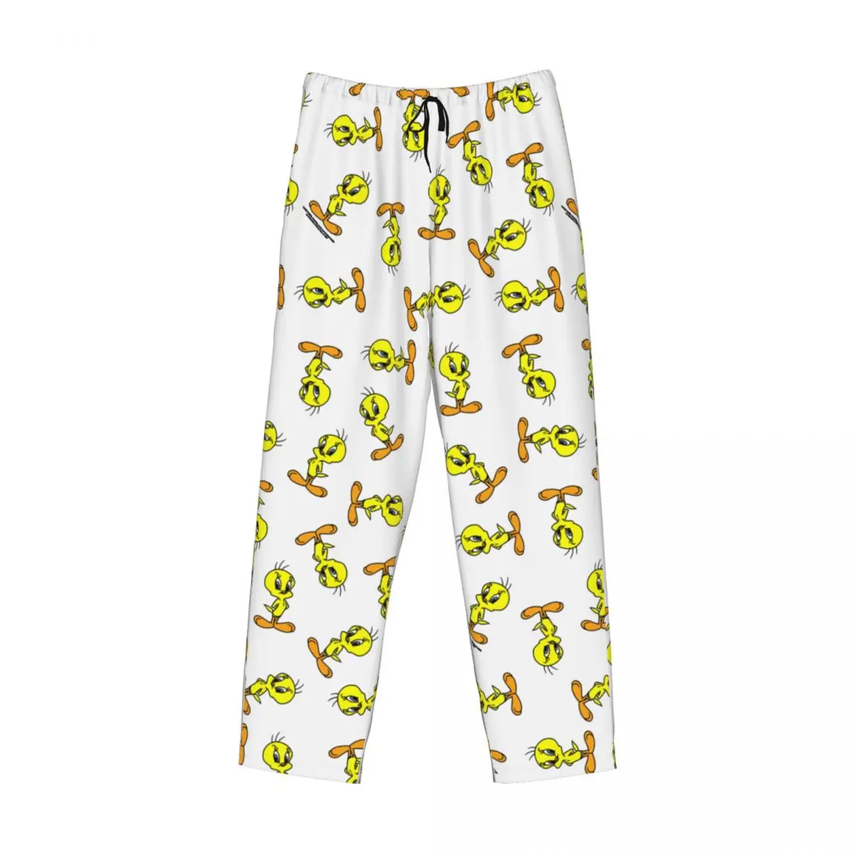 Custom Printed Men Yellow Bird Cartoon Games Tweetys Pajama Pants Sleepwear Sleep Lounge Bottoms with Pockets