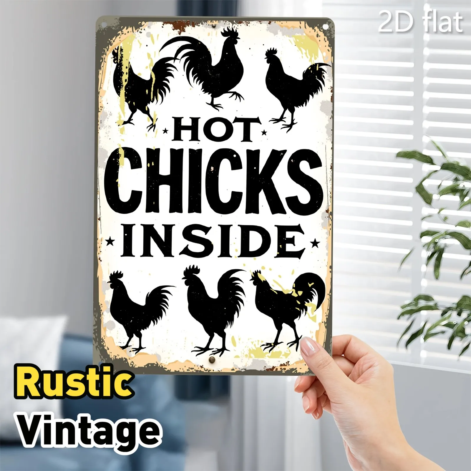 Rustic Aluminum Wall Art Tin Metal Signs Home Décor 8x12 Vintage Chicken