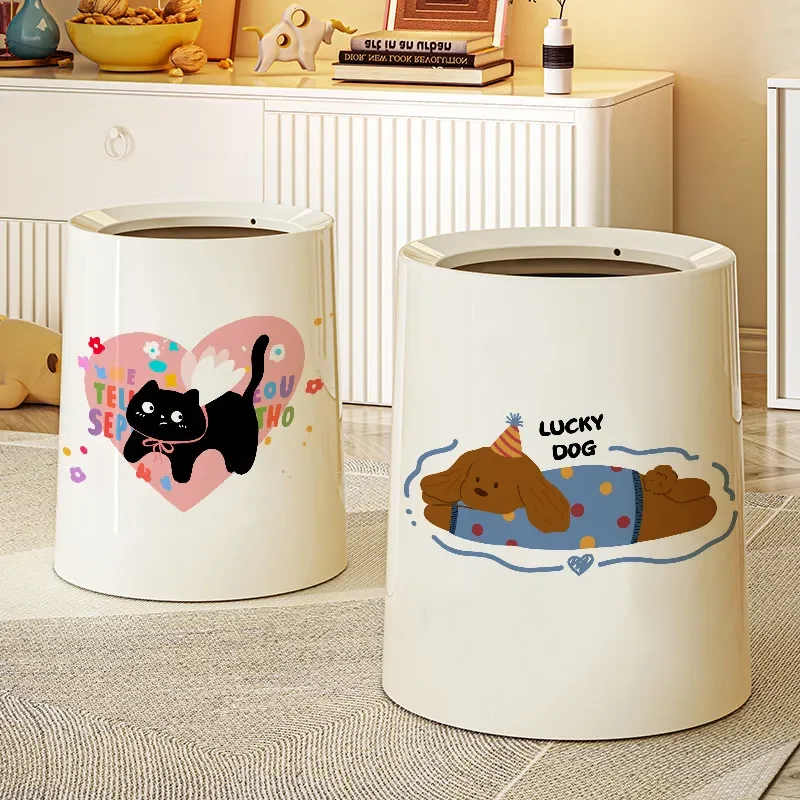 2025 New Cute Cartoon Trash Can Large Capacity Household Waste Basket for Bathroom Living Room Bedroom High Value Paper Bin