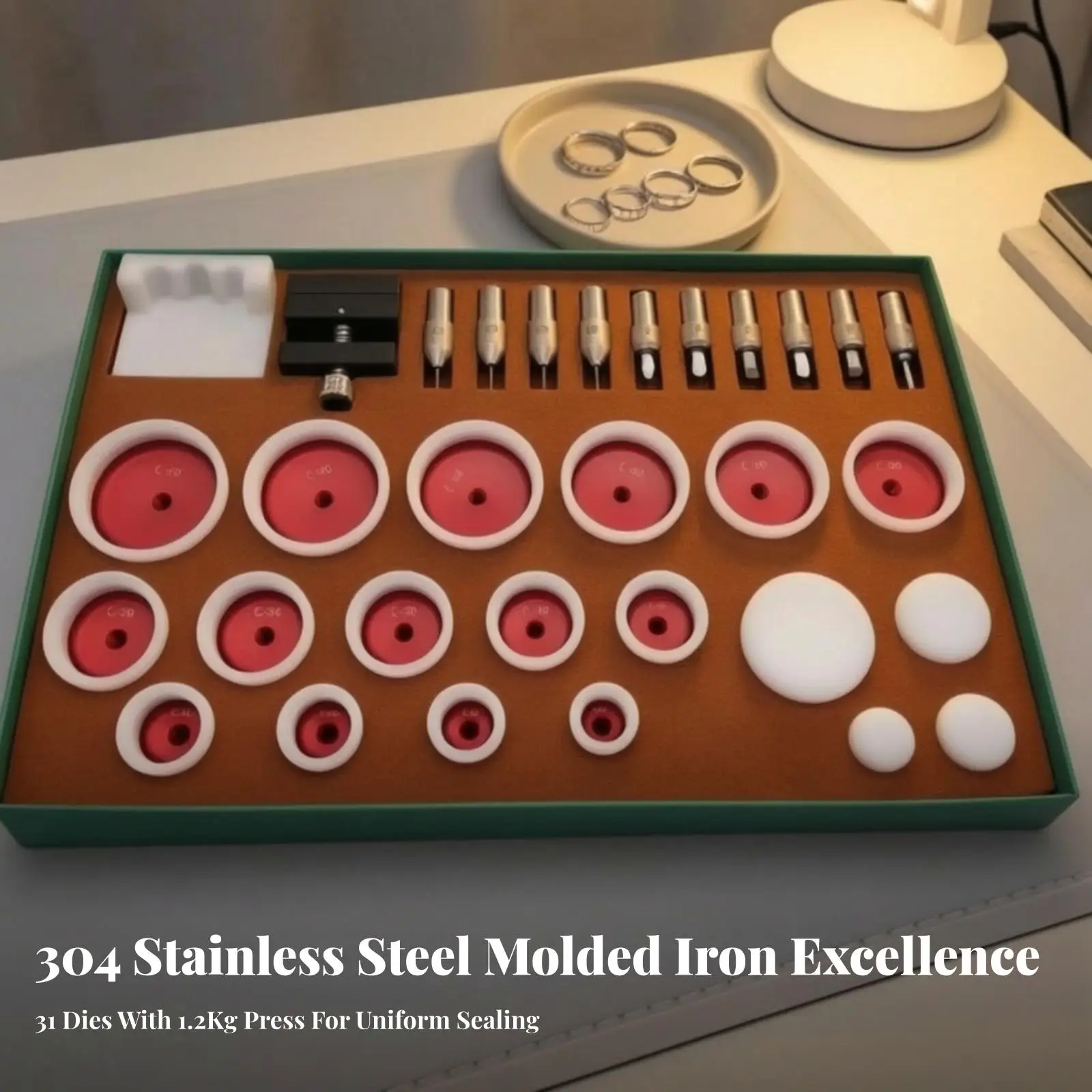 Watch Press with 31-Piece Die Set Height Adjustable for Workbenches, Watchmakers