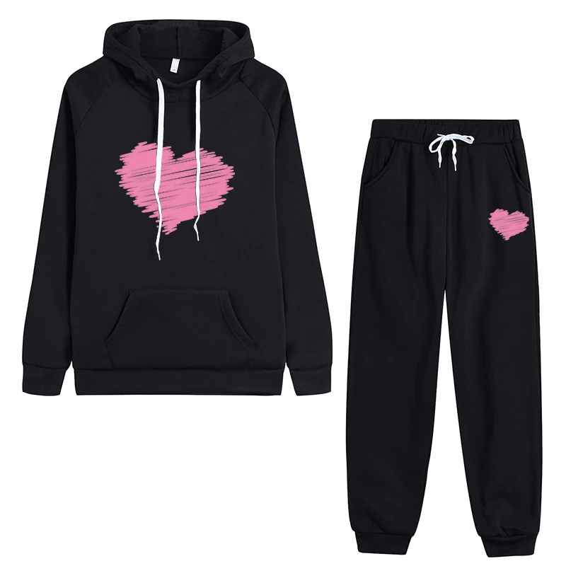

2025 Hot Sale Women's Hoodie Tracksuit 2pcs Set Fall Winter Daily Casual Sport Outfits Cute Heart Hooded Sweatshirt Sweatpants