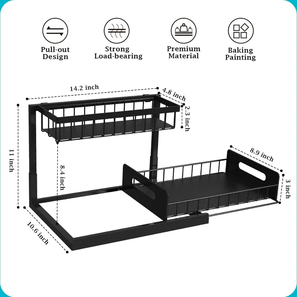 REALINN Under Sink Organizer e Storage, Organizer per armadietto estraibile in confezione da 2 ripiani per armadietto con ripiano estraibile, sotto