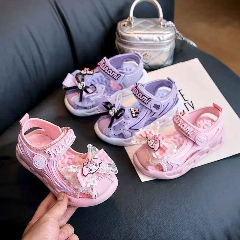 

New Style Sanrio My Melody Sandals Kawaii Cartoon Princess Style Summer Children Girl Shoes Bow Anti Slip Wrap Toes Outdoor Gift