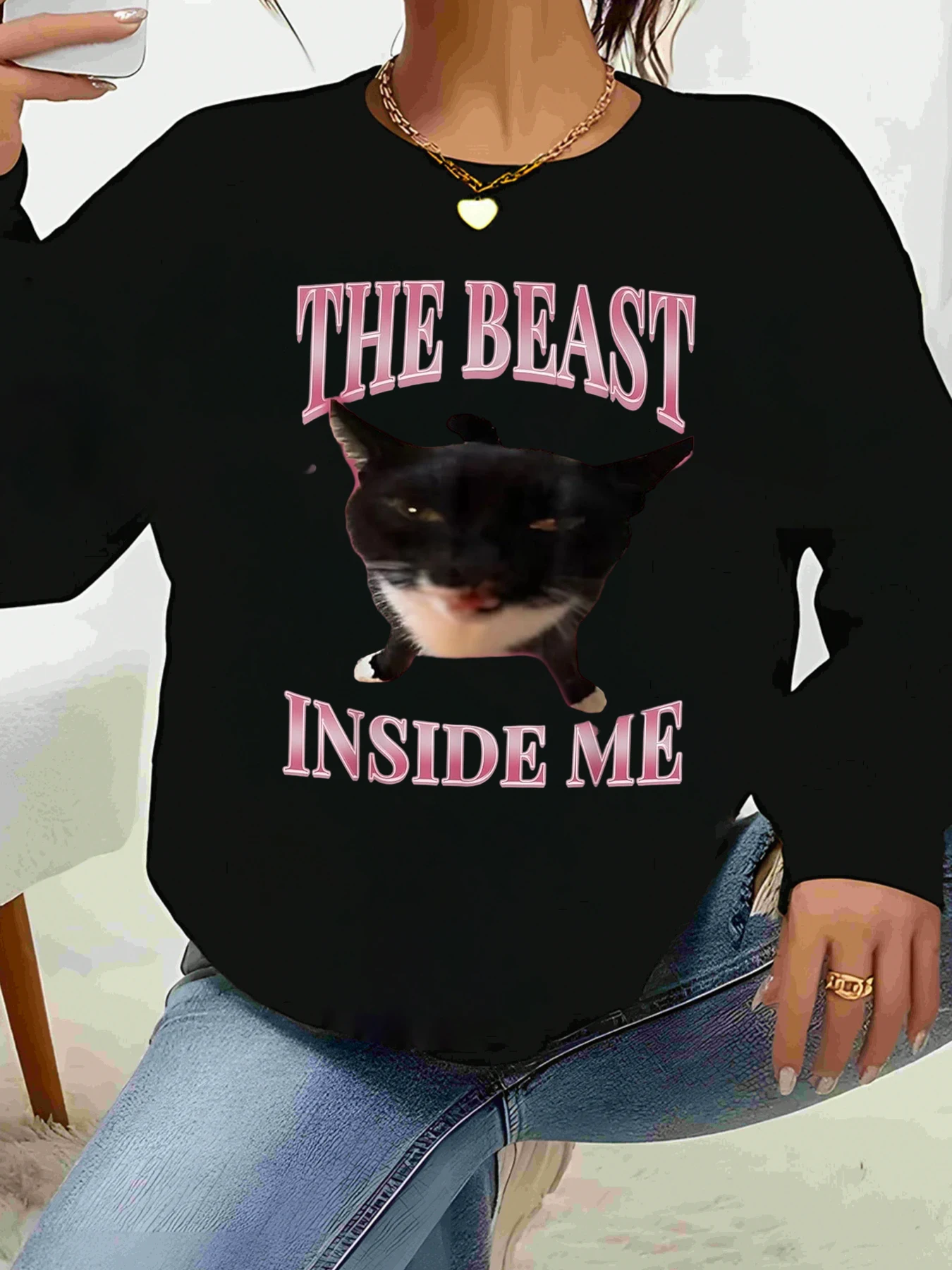 

Толстовка с длинными рукавами и принтом Cat the Beast Inside Me, повседневная женская одежда