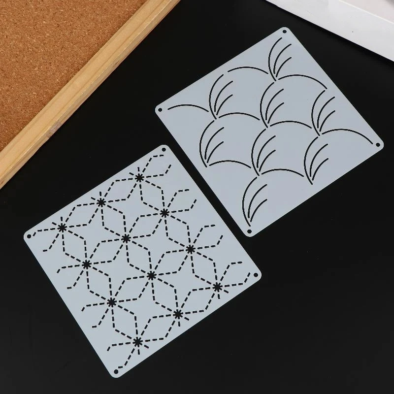 9/32 Stück Sashiko-Stickmuster-Vorlage DIY Geometrische Patchwork-Schablone Wiederverwendbare PET-Schablone Handgemachte Stickerei-Bastelwerkzeuge – Detail 8