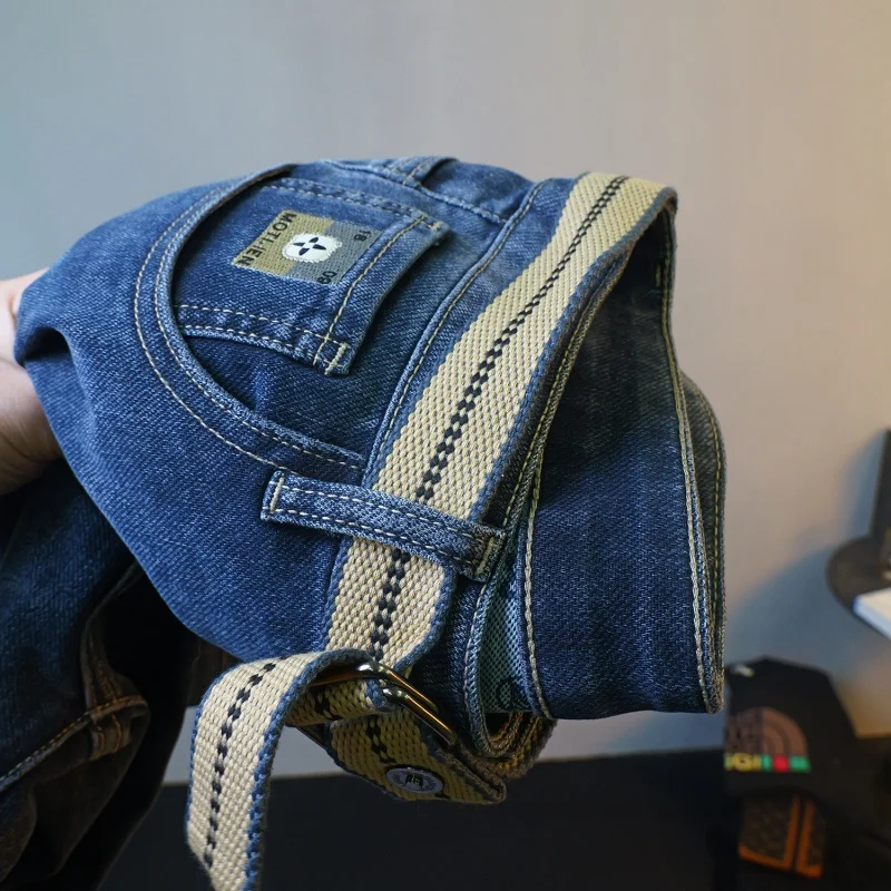 Trendy Printed Jeans Men's All-Matching Fashion Casual High-End Pu Handsome Stretch Slim-Fit Thick Skinny Pants Men