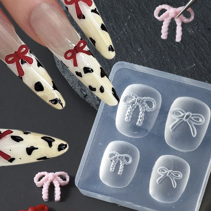 Moule de sculpture d'ongles 3D en Silicone, fleur Sexy Y2K, nœud Kawaii JK pour fille, décoration d'ongles de fête à faire soi-même, breloque de beauté des ongles