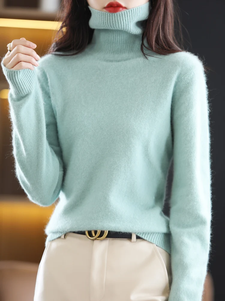 LHZSYY Winter Women Sweater Solid 100%Mink Cashmere Turtleneck Knitted Pullovers Slim Soft Warm Female Long Sleeve 23 Color