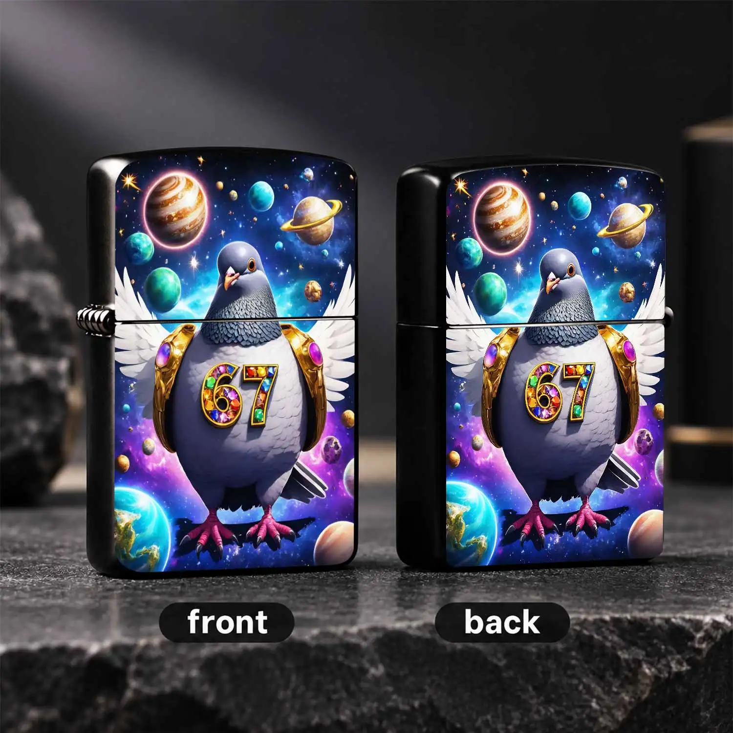 Creative Cosmic Pigeon Themed Lighter, Fantasy Space Gem Number 67 Decorative Ornament, Portable Stylish Accessory For Daily Multi-Scene Use, Unique Exquisite Gift For And Personal Display Interesting And Humorous Lighters