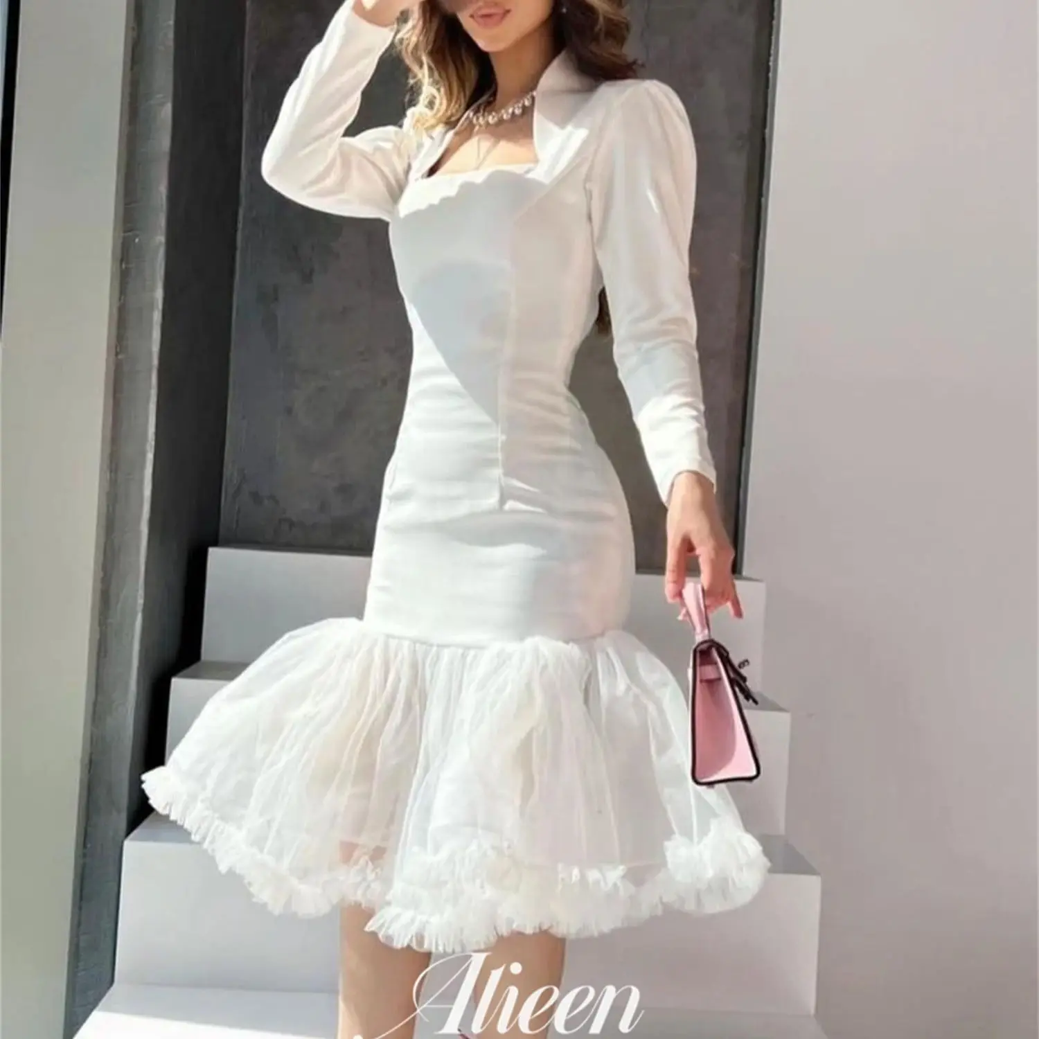 

Aileen White Long Sleeve Mermaid Luxury Evening Dresses 2023 Suitable Request Elegant Women Quinceanera Formal Occasion Prom New