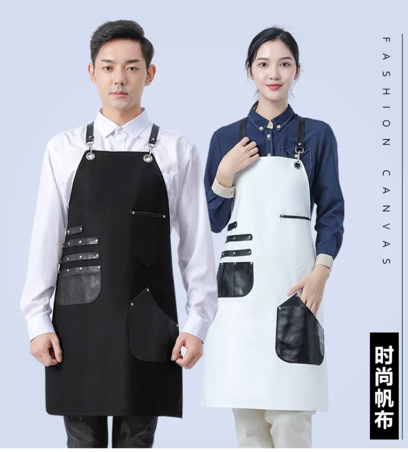 High Grade Leather Pocket Barber Floral Artist Kitchen Men and Women Durable Overalls Coffee Shop Custom Logo Nail Chef Apron