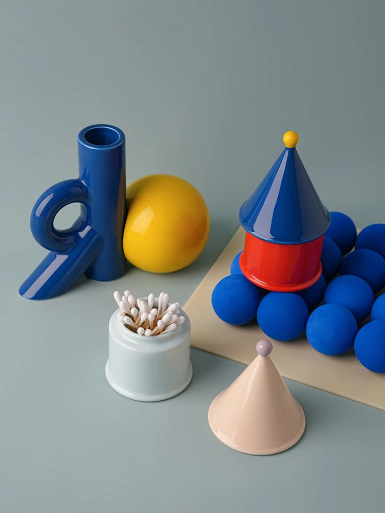 Creative Memphis Mid-Century Ceramic Cotton Swab Box Toothpick Holder Storage Container Luxury Design Home Decor Tabletop Orn... - view 5