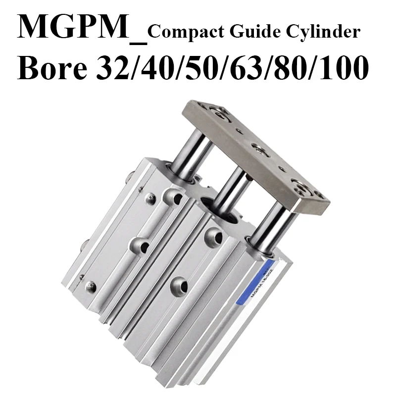 MGPM32 MGPM40 MGPM50 MGPM63 MGPM80 MGPM100 Stroke 50/75/100/125/150/200mm Three Rod Pneumatic Compact Guide Air Cylinder