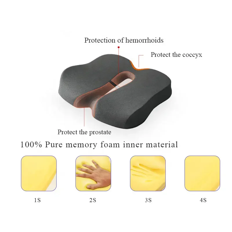 Memory Foam Sit Bone Relief Seat Cushion for Butt Lower Back Hamstrings Hips Ischial Tuberosity Reduce Fatigue for Chair