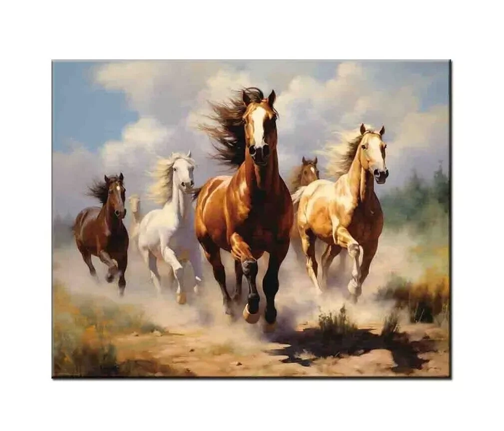 Animals Horses Group Artwork ,Art Picture Print Silk Poster Living Room Decor ,Home Wall