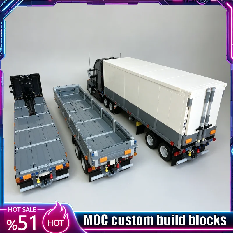 2349Parts American Style Semitrailer Pack Building Blocks MOC Truck Trailer Model DIY Assembly Collection Display Popular Gifts