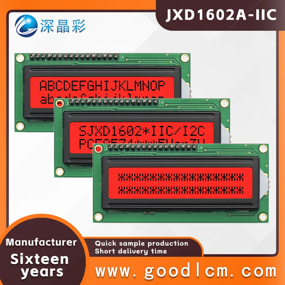 Russian language LCD dot matrix screen JXD1602A-IIC iic/i2c interface FSTN Red Positive 1602 character LCM display module