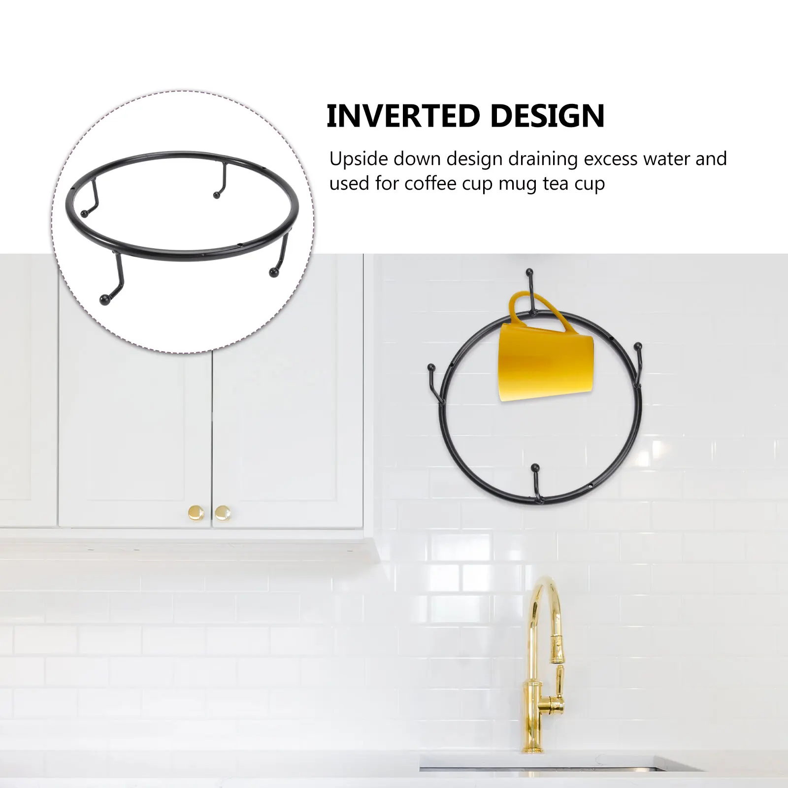 

Round Mug Holder Storage Rack Hanging Supports Coffee Shelf Cup Organizer Display Simple Stylish Draining Excess Water Suitable