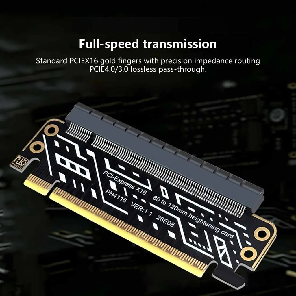 PCIe 4.0 X16 Straight Vertical Riser Card 80-120mm Adjustable Height Bracket Adapter for 1U Server GPU Video Capture Card