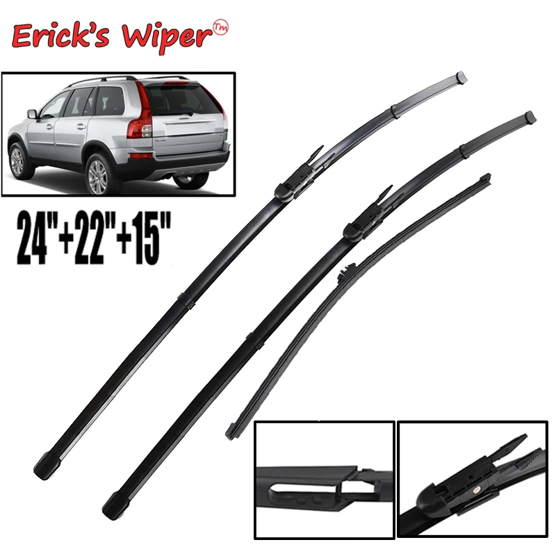 

Erick's Wiper Front & Rear Wiper Blades Set For Volvo XC90 2007 - 2014 Windshield Windscreen Tailgate Window Brushes 24"+22"+15"