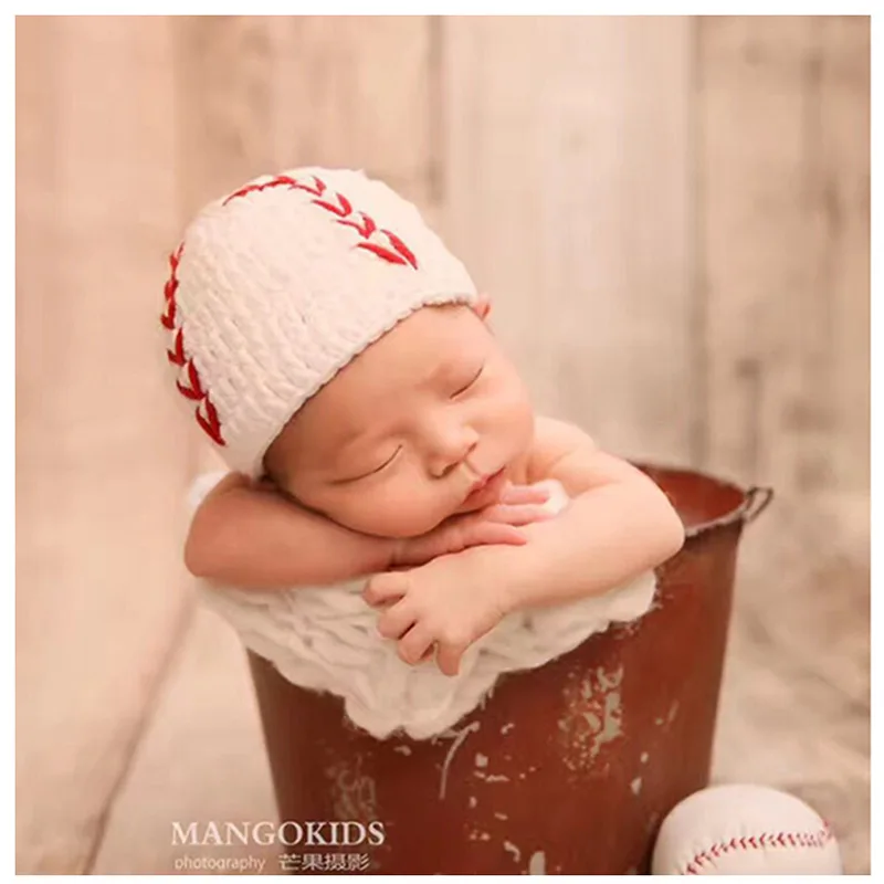 Newborn Photography Prop Accessories Baseball Hat Knitted Soft Baby Boy Girl Photo Shoot Ball Sports Toy Decoration