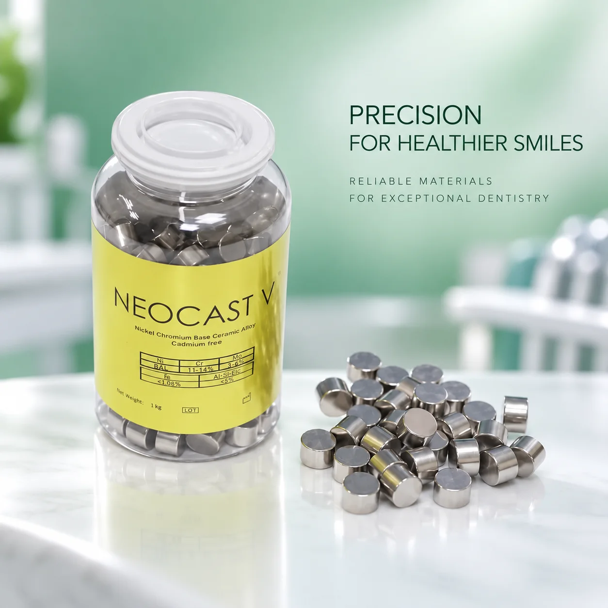 1kg NEODONTICS Neocast-V Ni-Cr Dental Ceramic Alloy Beryllium-Enhanced Base Alloy for PFM Crown Dental Lab Restoration Supplies