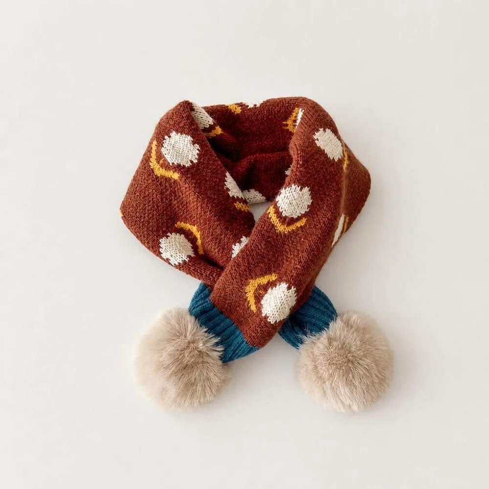 Jacquard Pattern Children Knitted Scarf Flower Print Windproof Winter Neckerchief Warm Neck Cover Thick Girls Scarf