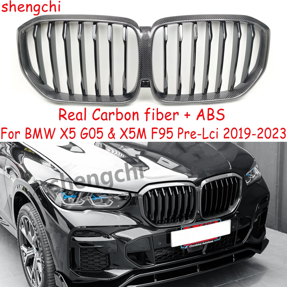 G05 griglia nera lucida in vera fibra di carbonio a 1 lamella/2 lamelle per BMW X5 G05 X5M F95 griglia paraurti anteriore accessori Auto 2019-2023