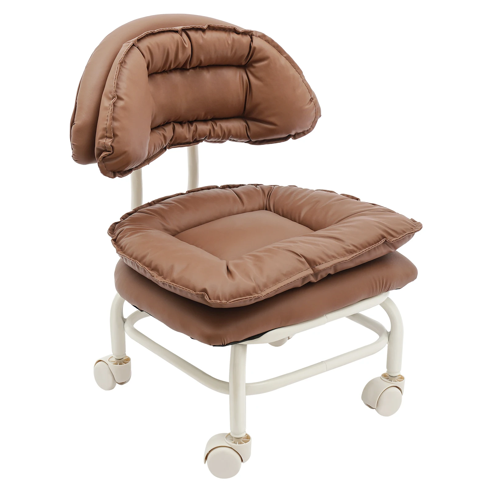 

Табурет на колесиках с спинкой, нагрузка до 150 кг, 4 универсальных колеса, эргономичный, железо+губка, для дома, офиса, школы, коричневый