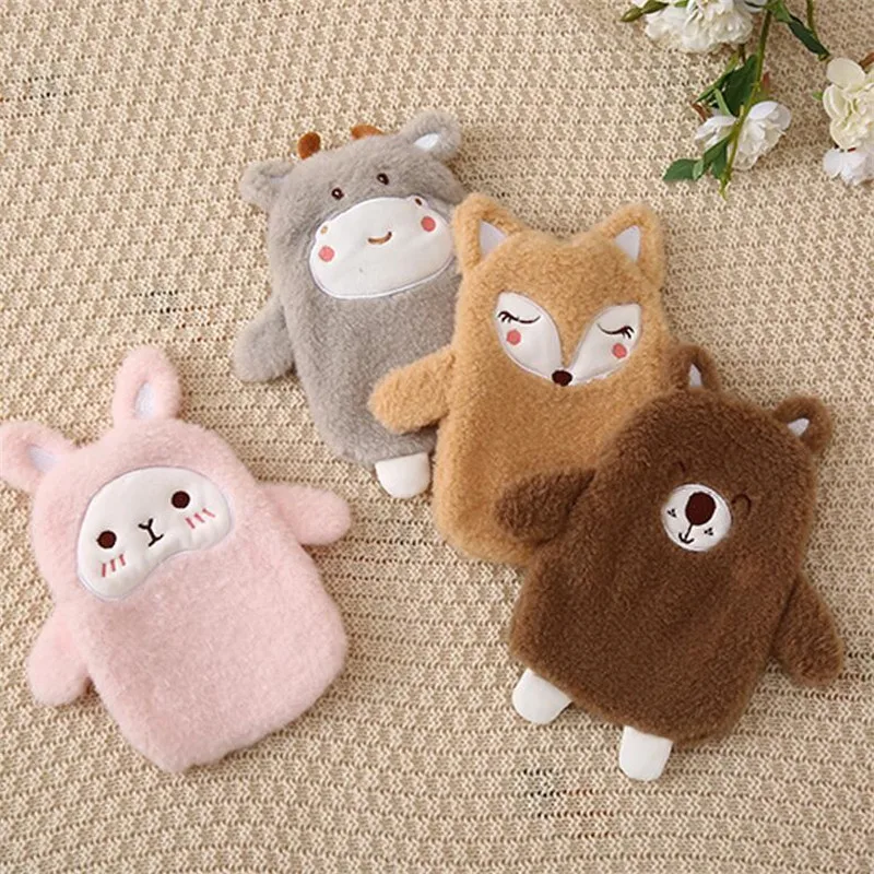 350ML Rubber Hot Water Bottle with Cute Plush Cover Lovely Cartoon Hot Water Bag Explosion-proof Portable Hand Warmer Great Gif