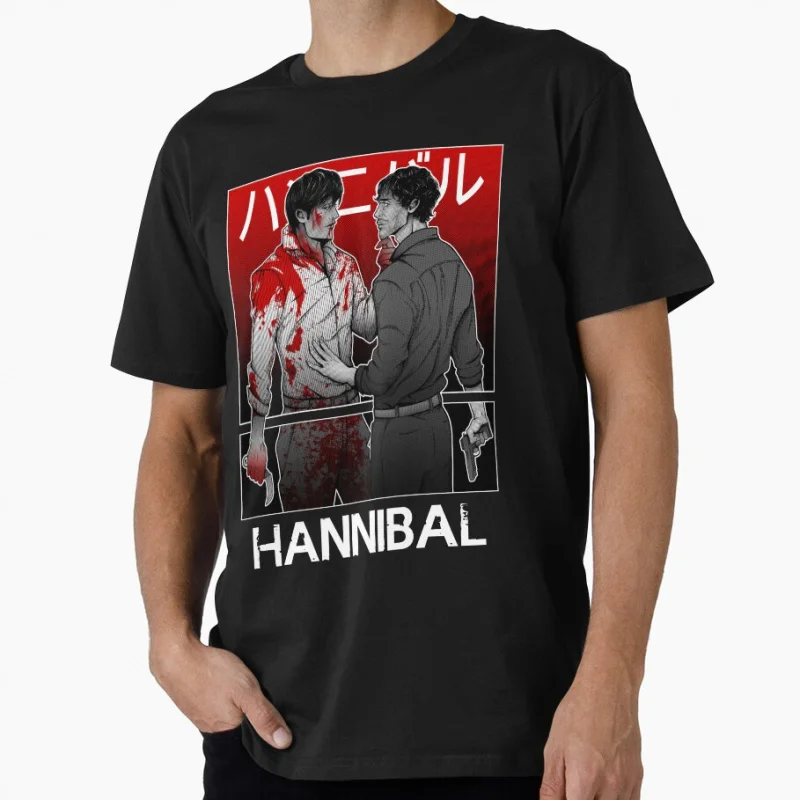 MIZUMONO retro Social distancing Horror movie The Cannibal Gourmet Killer Hannibal Scary halloween Gift t shirt Large size Tops
